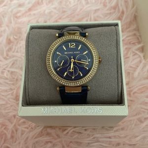 Michael Kors Navy Blue and Gold Leather Watch